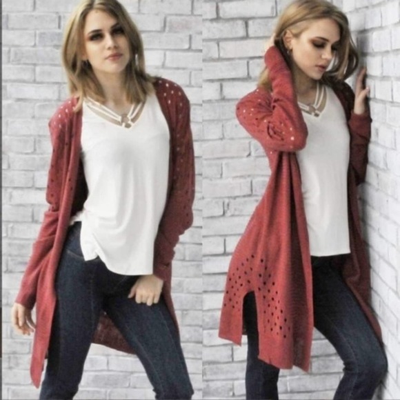 Cardigan With Perforated Design And Open Front - Picture 1 of 4